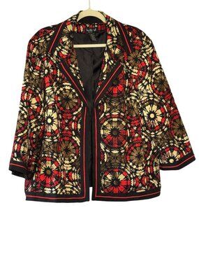 Ivy Chic New York Kaleidoscope Geometric Print Blazer Jacket XL Pink Black Cream